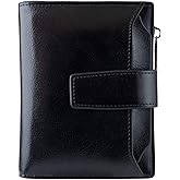 Bveyzi Women's Small Leather RFID Blocking Bifold Zipper Pocket Wallet Ladies Credit Card Slots Purse with id Window