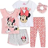 Disney Minnie Mouse Little Mermaid Girls 5 Piece Set with 2 Tops, Leggings, Shorts & Scrunchie for Toddlers & Big Kids