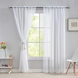 Home Brilliant Voile Sheer Curtains 54x45 Set of 2 White Window Panels 45 Drop view 3