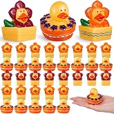 Deekin 48 Pcs Floral Rubber Ducks Bulk 2 Inches Flower Party Favors | Durable Rubber Build, Potted Flower Design, 2 Inch Comp