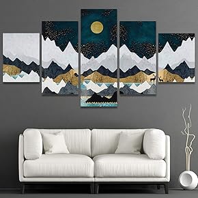SIGNWIN 5 Panel Canvas Wall Art Abstract Mountain...