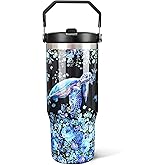 30oz Sea Turtle Gifts Tumblers for Women with Handle and Straws, Stainless Steel Vacuum Insulated Coffee Tumbler, Travel Mug Water Bottle, Sea Turtle Stuff Accessories Decor