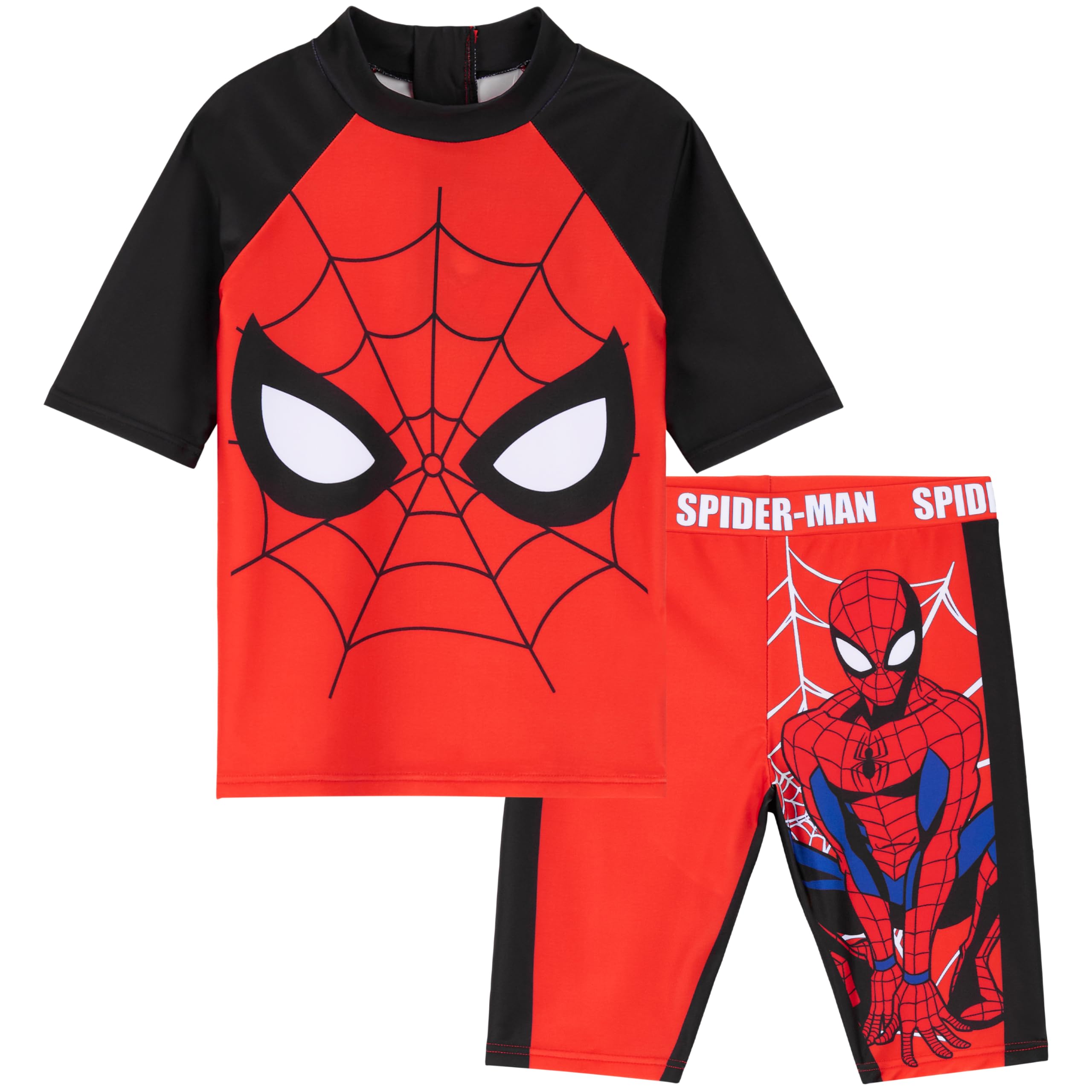 Photo 1 of Marvel Spiderman Rash Guard Set, Summer Vacation Essentials for Kids, Childrens Swimwear Full Body Beachwear (5-6 Years, Red/Black)
