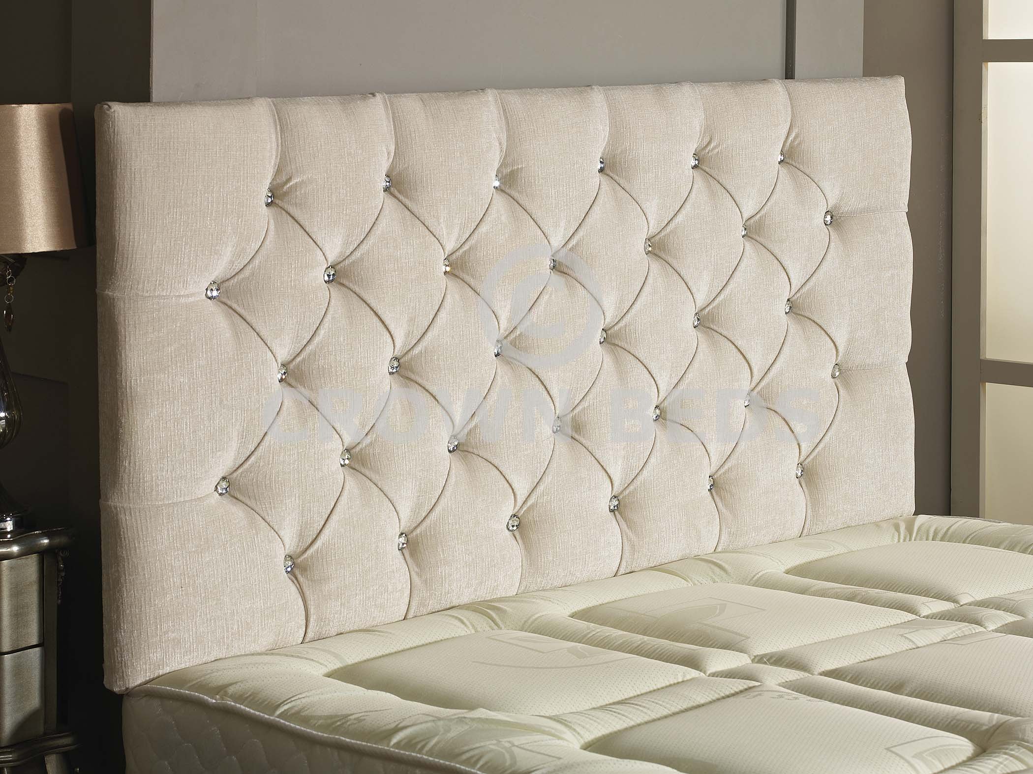 CROWNBEDSUK CHESTERFIELD DIAMANTE BUTTON HEADBOARD IN 2ft6,3ft,4ft,4ft6,5ft,6ft !!!!NEW!!!! (IVORY, 6FT (SUPER KINGSIZE) DIAMANTE)