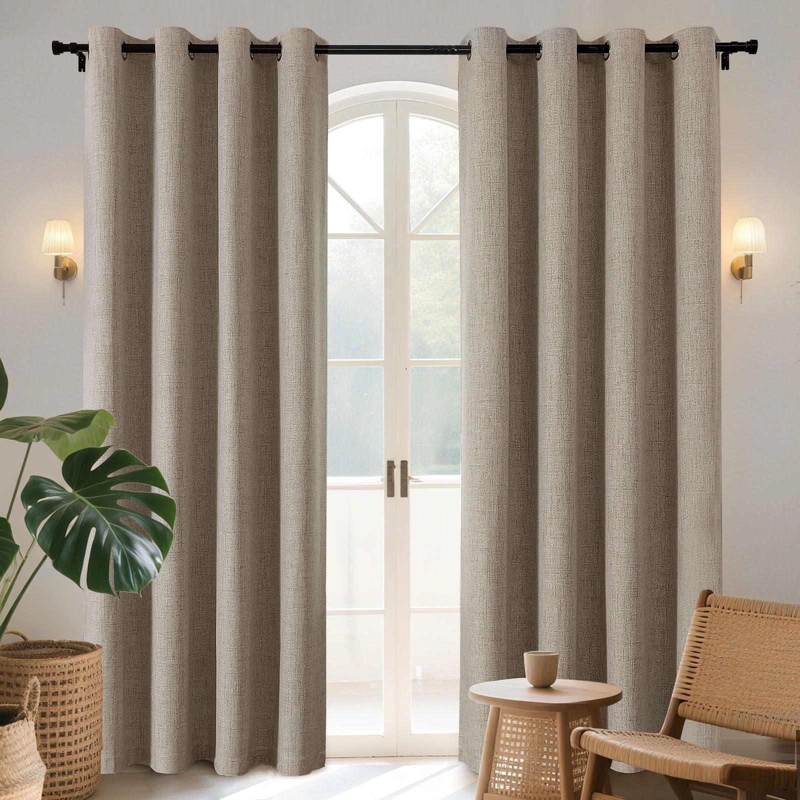 Photo 1 of Joydeco Blackout Curtains 108 Inches Long 2 Panels Burg, Room Darkening Curtains for Bedroom, 100% Black Out Textured Thermal Drapes Privacy Protection 2 Panels Set(W52 x L108 Inch, Linen)