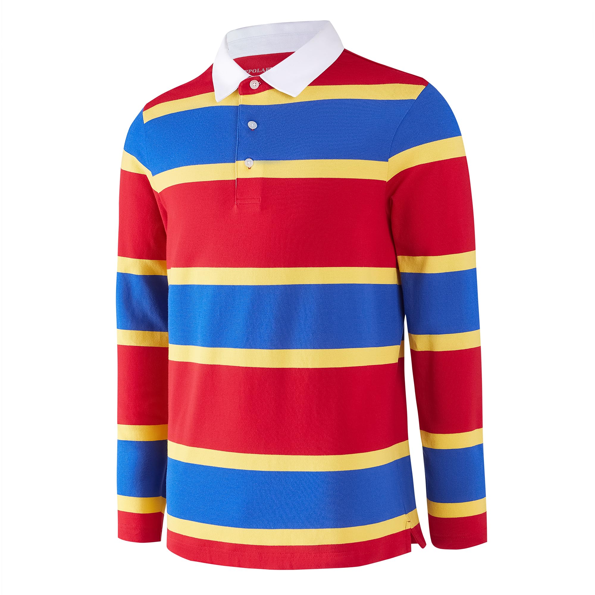 Men's Long Sleeve Polo Shirts for Men Casual Collared Striped Rugby Shirts for Men Soft Pique Cotton Dry Fit Golf Polo Shirts for Mens, L Image