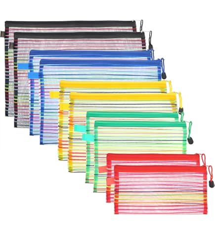 MECCANIXITY Mesh Zipper Bags, A5 Nylon Double Layer Zip File Pouch