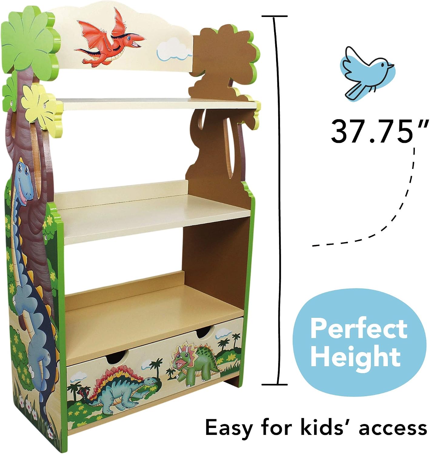 Fantasy Fields Dinosaur Kingdom Hand Crafted Kids Wooden Bookcase TD-0069A, Multi-colour - Image 4