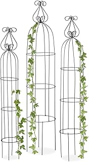 Relaxdays, dunkelgrün Rankhilfe, 3er Set, rund, freistehend, Beet, Topfpflanzen, wetterfest, Kletterhilfe, versch. Höhen