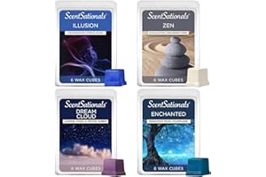 Scentsationals Wax Melts Moodscapes - Tranquility 4-Pack – Long Lasting Wax Cubes with Strong Scent for Warmers – Includes Zen, Illusion, Enchanted & Dream Cloud – 10oz (24-Cubes)