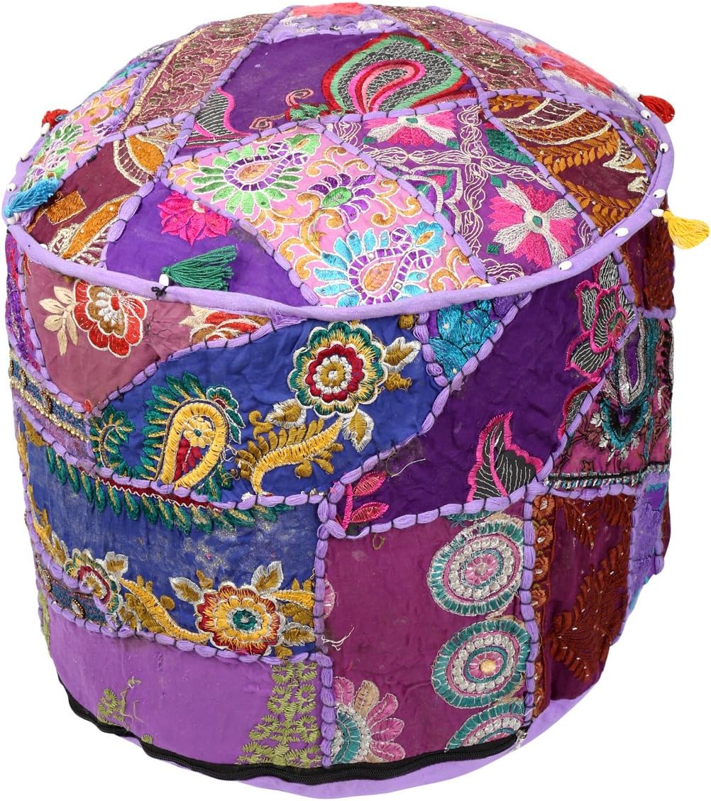 Cubierta otomana floral étnico algodón Puf cubierta Violeta Patchwork