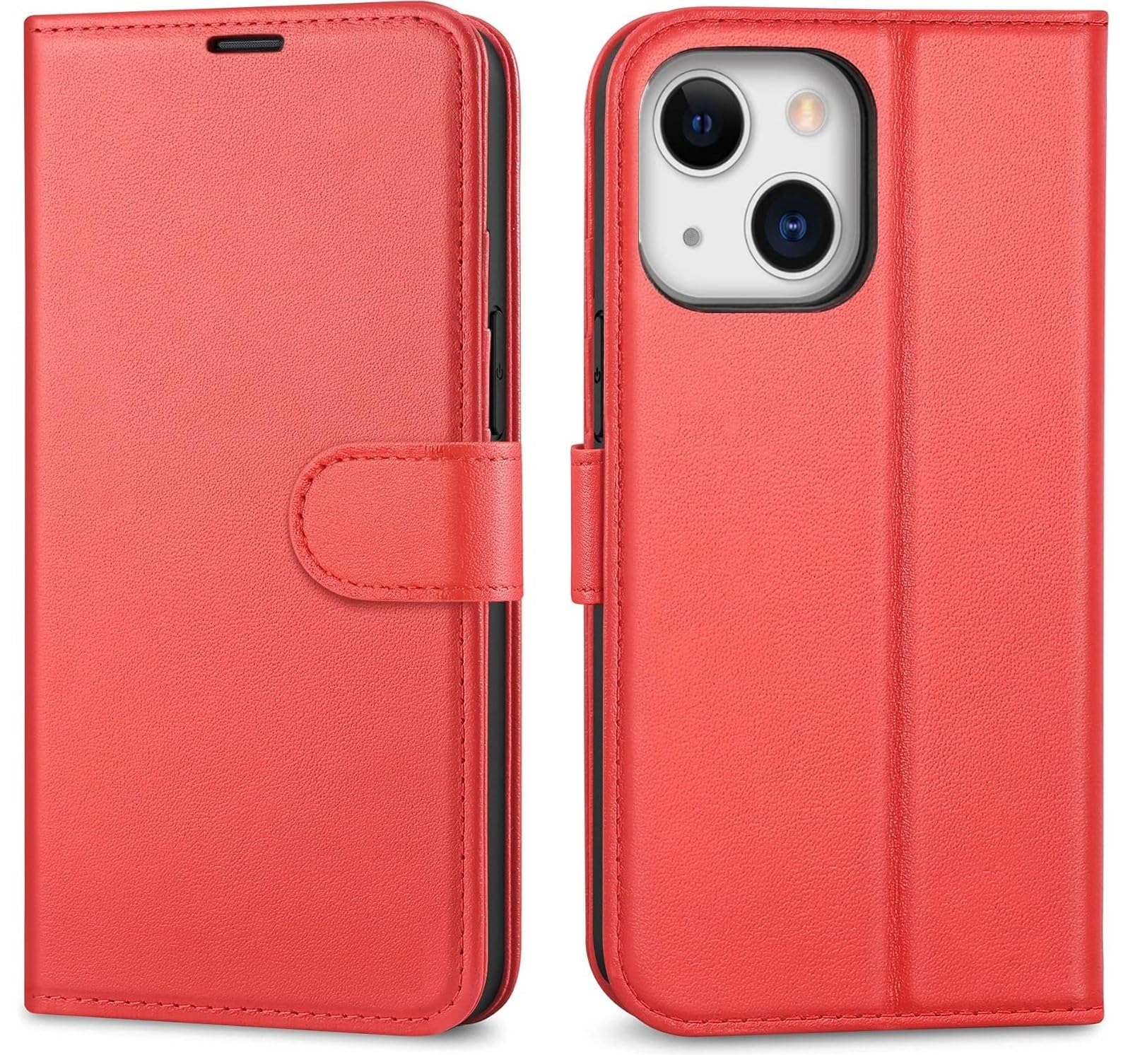 NWNK13 For iPhone 15 Plus Case Leather Wallet Book Flip Stand View Phone Cover with Card Holder Slots Compatible with iPhone 15+ [ 6.7 inch ] (Red)