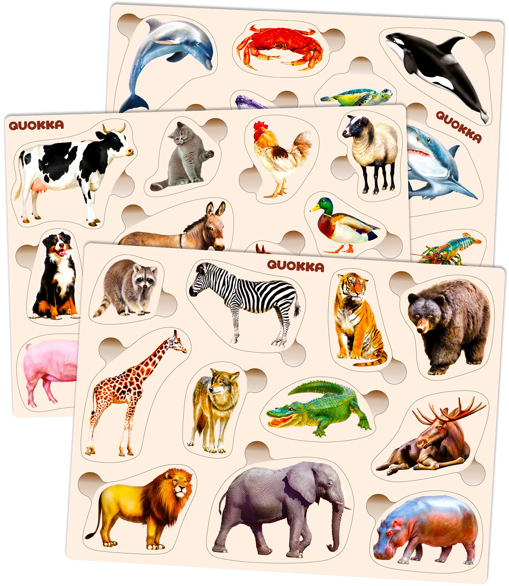 Photo 1 of QUOKKA Wooden Puzzles for Toddlers 1-3 – 3xSET Toddler Puzzles Ages 2-4 – Montessori Animal Toy Puzzle for Toddlers 3-5 Year Old – Wood Toy Learning Realistic Animals for Boy and Girl