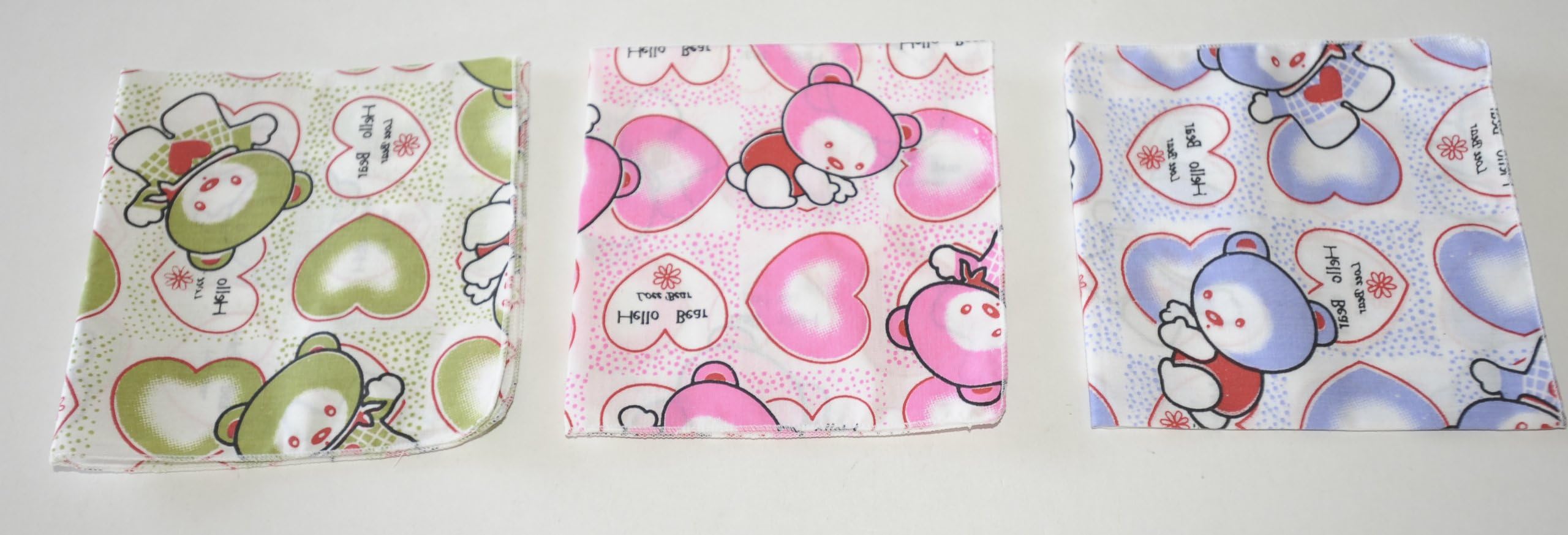 childrens Handkerchiefs - pack of 3 hello bear reading backwards design, cute and colourful