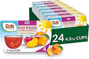 Dole Fruit Bowls Peaches in Strawberry Flavored Gel Snacks, 4.3oz 24 Total Cups, Gluten & Dairy Free, Bulk Lunch Snacks for Kids & Adults