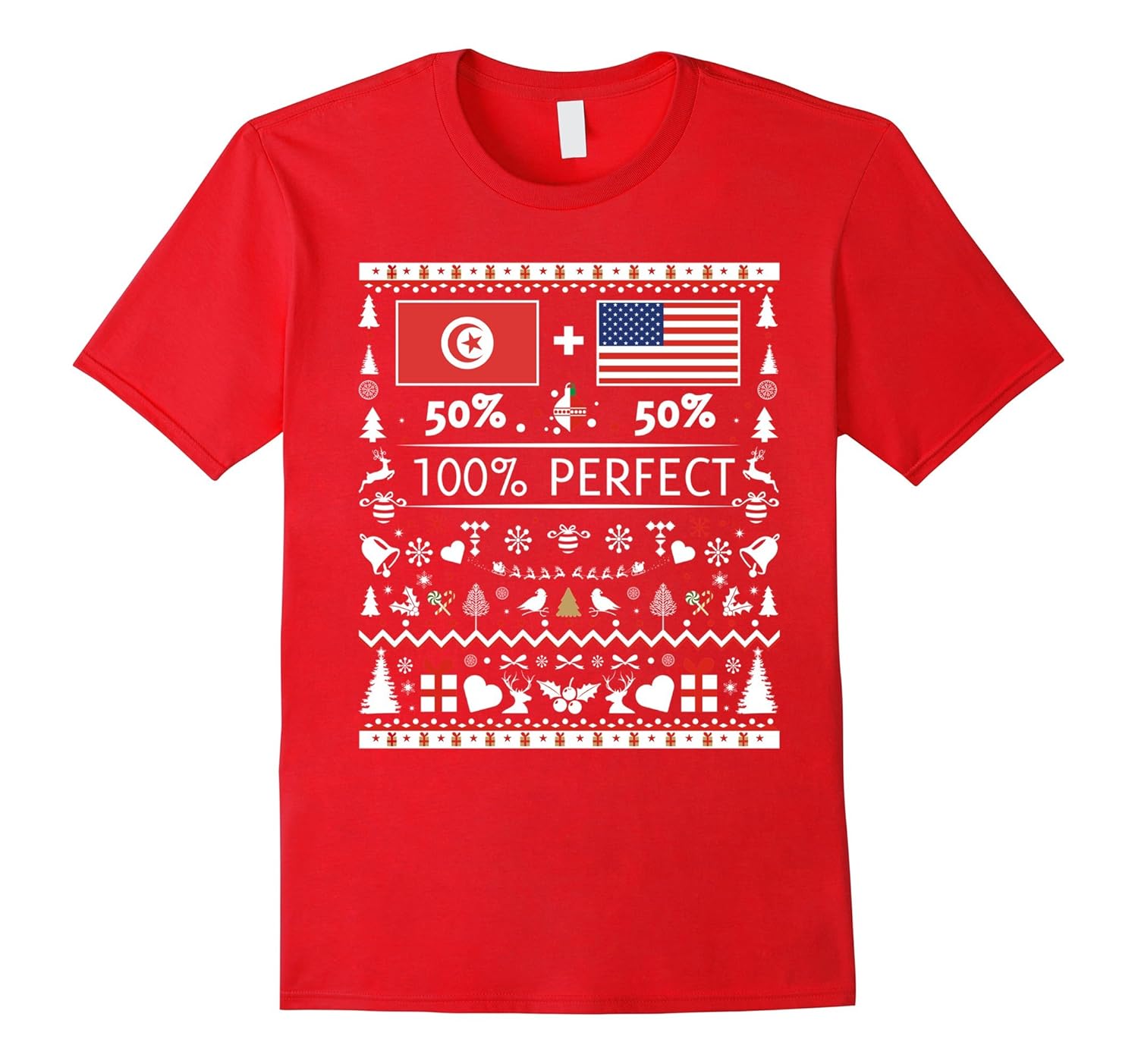 50% Tunisia 50% USA Flags Christmas T Shirt for Tunisians-ANZ