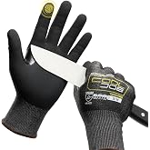 COOLJOB A5 Fiberglass Free Cut Resistant Work Gloves for Men with Grip | Nitrile Coated, Touchscreen, Non Slip, No PFAS, Soft &amp; Durable for Carving, Fishing, Woodworking, Black / Blue, S-XL