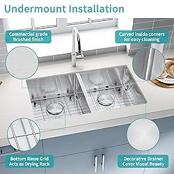 ATTOP Double Bowls Undermount Sink With Faucet,32