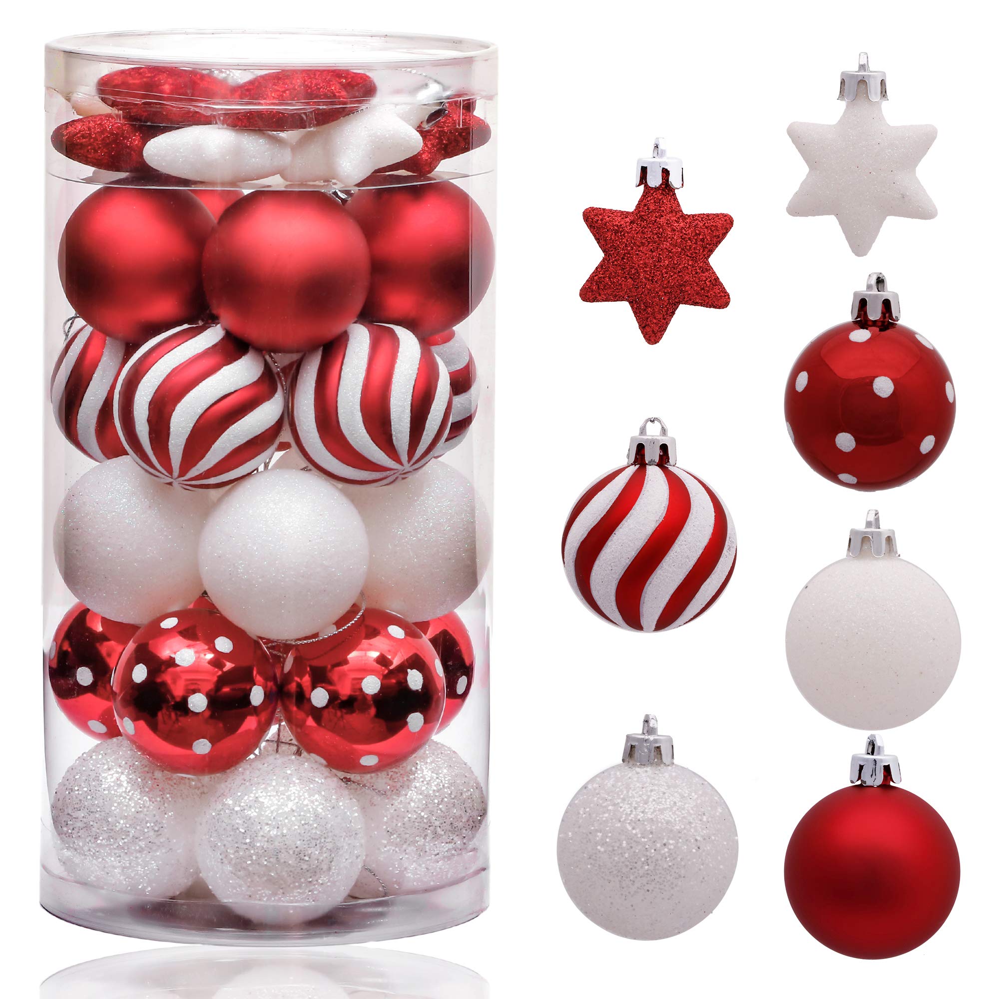 Victor's Workshop 35pcs 5cm Shatterproof Christmas Baubles, Traditional Red and White Christmas Ball Ornaments for Tree Decorations