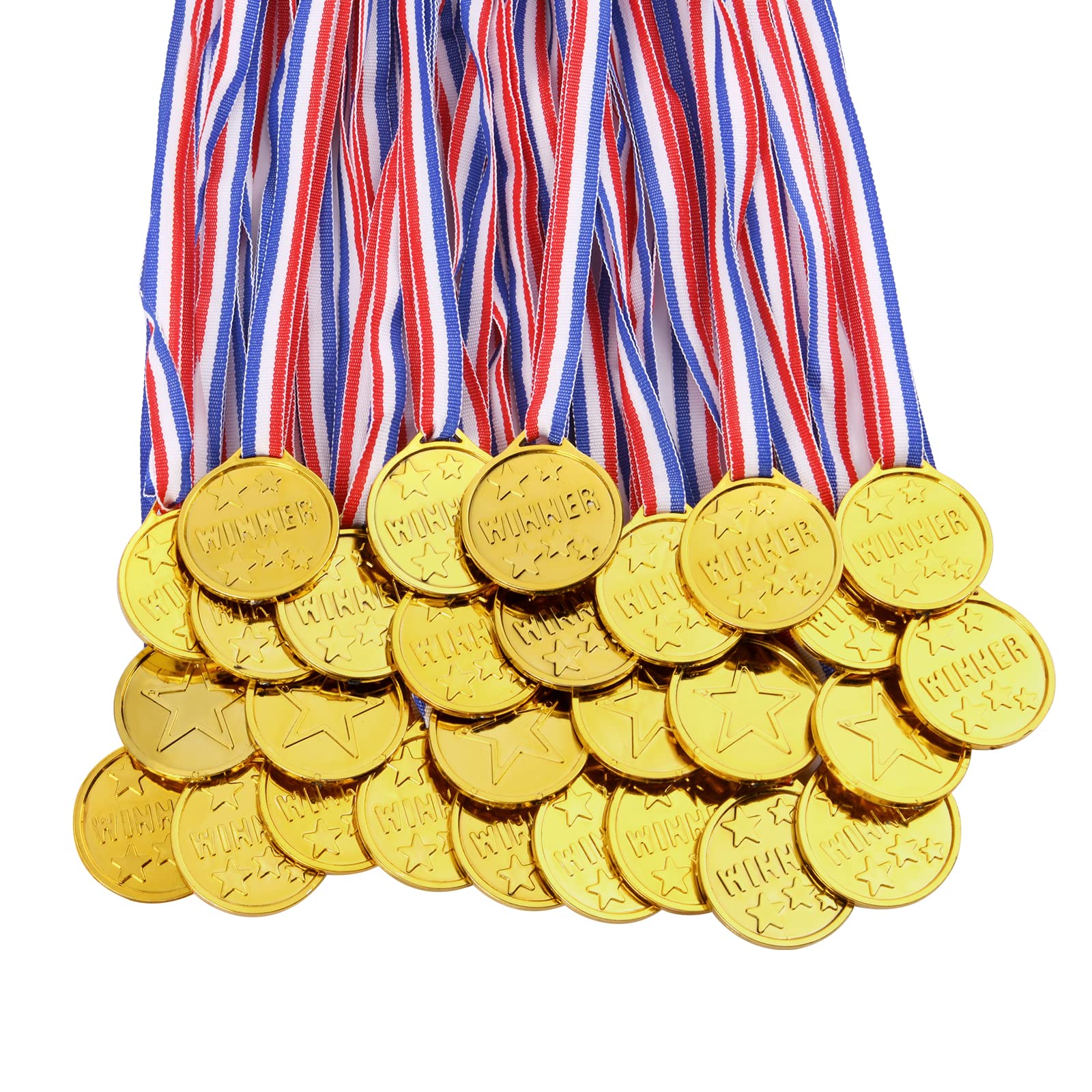 flintronic Gold Winner Medals, 28Pcs Kids Gold Plastic Winner Medals, Medals for Children, with Neck Ribbons, Party Favours for Kids for School Sport Day Party Game (28pc)