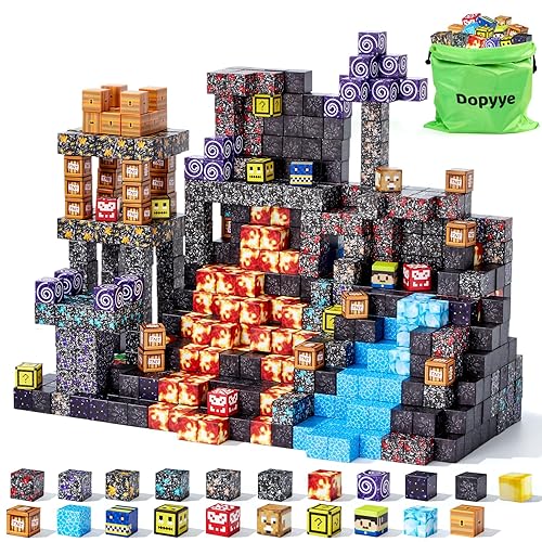 Magnetic Blocks, 150-Piece Magnetic Building Blocks, Volcano Theme 1-Inch Montessori STEM Stacking Magnet Blocks for Boys Girls Ages 3+, Educational Sensory Toys for Kids Christmas Birthday Gifts