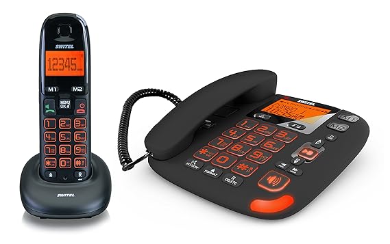 Switel DCT50072 VITA DECT Seniorentelefon SET aus Mobilteil und schnurgebundenem Telefon mit Anrufbeantworter, Hörgerätekompa