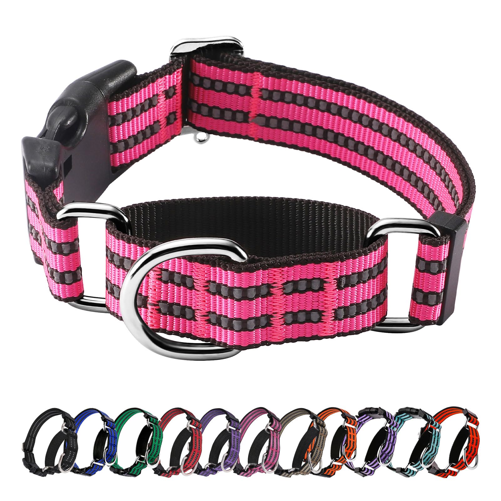 Photo 1 of Hikiko Martingale Dog Collars Reflective Nylon Dog Collar with Quick Release Buckle Adjustable Training No Slip Dog Collar (Medium, Hot Pink)