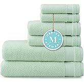 MARTHA STEWART 100% Cotton Bath Towels Set Of 6 Piece, 2 Bath Towels, 2 Hand Towels, 2 Washcloths, Quick Dry Towels, Soft & A
