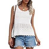 PRETTYGARDEN Womens Crochet Tank Tops 2026 Summer Spring Boho Sleeveless Cute Knit Sweater Vest Trendy Beach Vacation Clothes