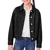 Haloumoning Girls Cropped Denim Jacket Front Button Collared Outerwear | Kids Long Sleeve Jean Jacket, Fall Fashion Outfits, 5-14 Years