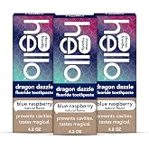 hello Dragon Dazzle Fluoride Kids Toothpaste, Blue Raspberry, 3 Pack, 4.2oz | For Kids Ages 2 and Up, Helps Prevent Cavities, Strengthens Enamel, Polishes and Whitens Teeth, SLS Free, Vegan