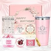 90th Birthday Gifts for Women 90 Year Old Birthday Gifts for Women Unique Gift for 90 Year Old Woman 1935 Gift Box Ideas Happy 90th Bday Decoration Present Set with Tumbler Socks Candle Bracelet