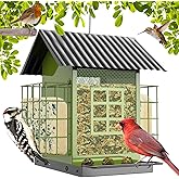 FlowaFoli Bird Feeders for Outdoors Hanging, Metal Bird Feeder with Double Suet Cage Cake, Large Capacity, Birdfeeders Sturdy & Weatherproof, Easy to Clean & Refill, Great for Attracting Wild Birds