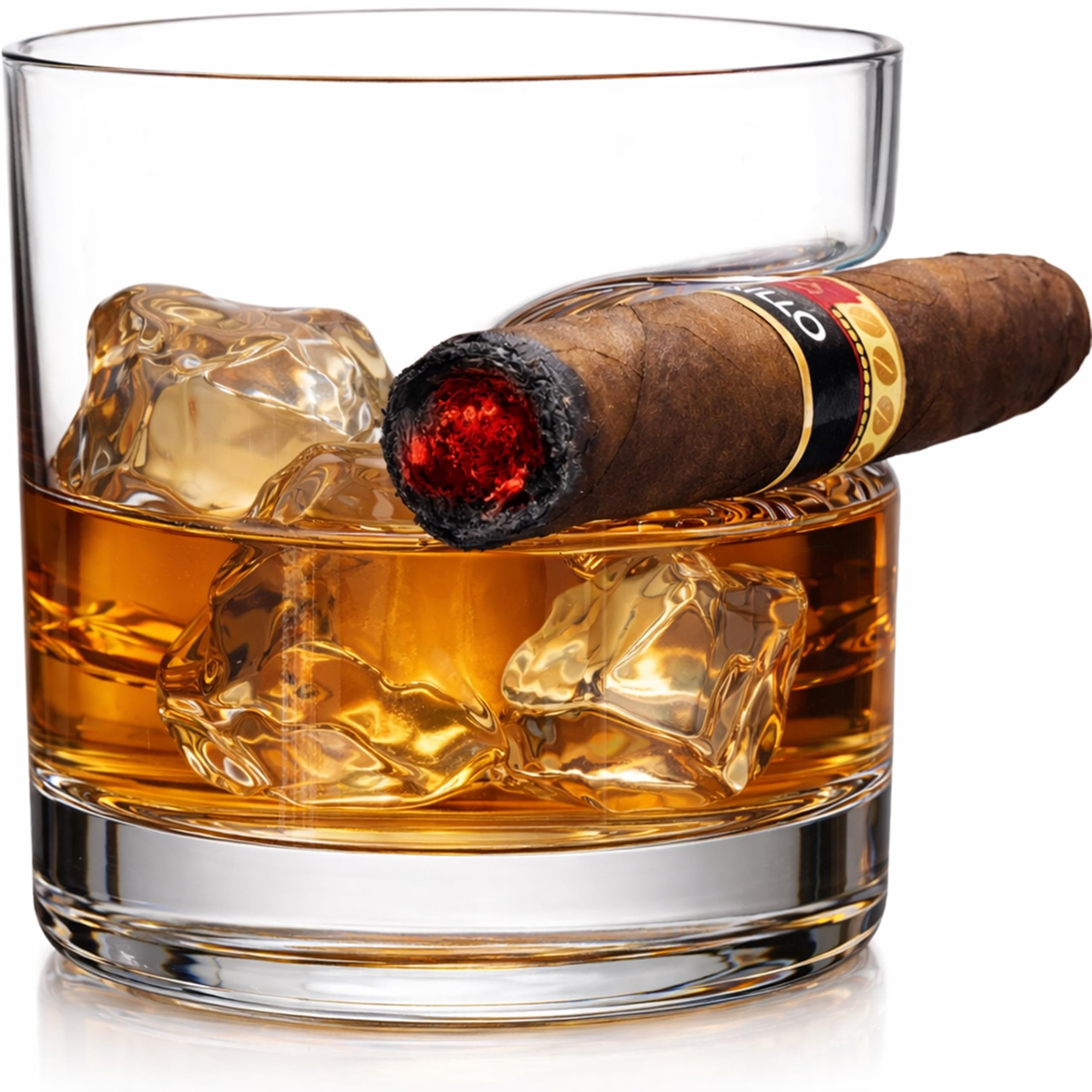 Godinger Cigar Glass - Old Fashioned Whiskey Glass With Indented Cigar Rest