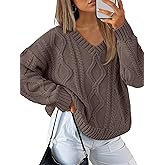 Trendy Queen Oversized Cable Knit Sweaters for Women 2026 Cozy Pullover Knit Fall Outfits V Neck Cute Winter Clothing
