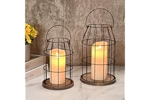 Yorkmills Candle Lantern Farmhouse Decor Set of 2, Metal Candle Holders Lantern Decorative Table Centerpieces for Dining Room Decor, Pillar Candle Holder for Flameless Candles Modern Rustic Home Decor