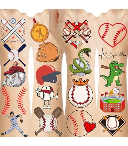 Baseball Temporary Tattoos - 72 Piece Set Of 1 3/8 Inch Sports Party Favors & Team Spirit Decals