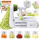 Brieftons 7-Blade Countertop Vegetable Spiralizer and Veggie Noodle Maker | Curly fry &amp; crinkle chip blades, catch container, keep-fresh lid, storage caddy, 4 recipe eBooks, low carb, vegan, keto paleo