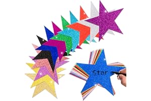 FOBSME 120 Pcs Glitter Star Cutouts Paper Star Confetti Cutout Assorted Color Glitter Stars Cutouts 6 Inch Large Glitters Stars Decoration for Christmas Classroom Bulletin Board Wall Party Supplies,12 Colors