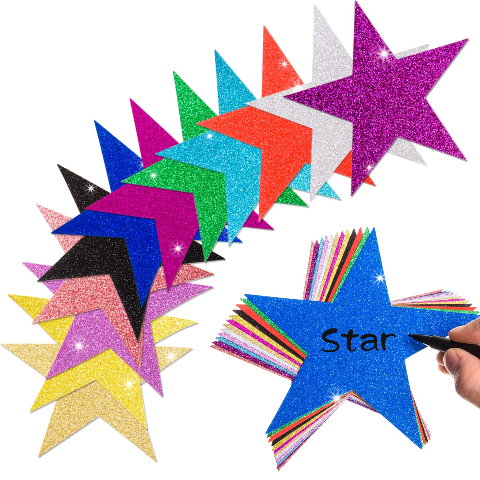 Photo 1 of 120 Pcs Glitter Star Cutouts Paper Star Confetti Cutout Assorted Color Glitter Stars Cutouts 6 Inch Large Glitters Stars Decoration for Christmas Classroom Bulletin Board Wall Party Supplies,12 Colors