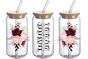 DTHOME3 UV DTF Glass Cup Wrap Transfer - Mommy Life Best Life UVDTF, Mom Sublimation Design with Floral Waterproof Decal for 16oz Glass Cups, DIY Crafts Gifts for Women -3PCS
