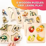 QUOKKA Wooden Puzzles for Toddlers 6 Set Peg Jigsaw 1-5 Years view 2