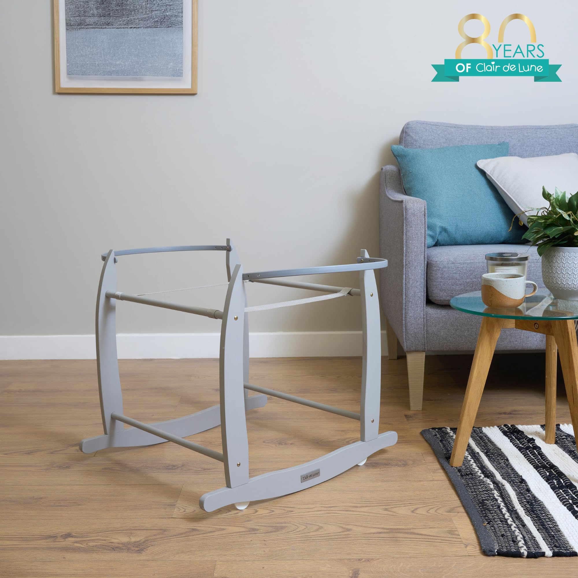 Clair de Lune Deluxe Grey Moses Basket Rocking Stand