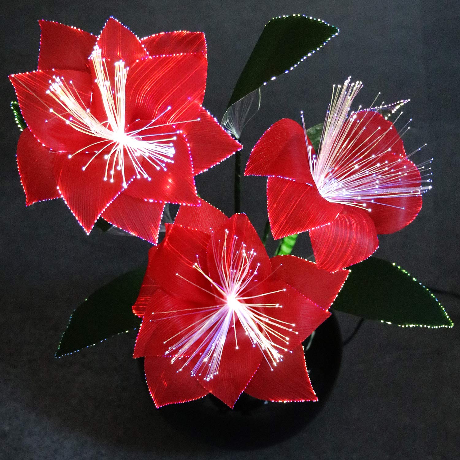 Tronje Led Kunstblume Rot H40cm Weihnachtsstern Christstern 3w Led Blume 3 Blüten Optische Fasern Farbwechsel