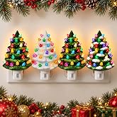 Uenough Christmas Ceramic Tree Night Light 4 Pack - 6" H Tabletop Holiday Nostalgic Decorative Lights with ON/Off Switch, Vintage Night Light for Gift Bedroom Bathroom Living Room Porch Holiday Decor