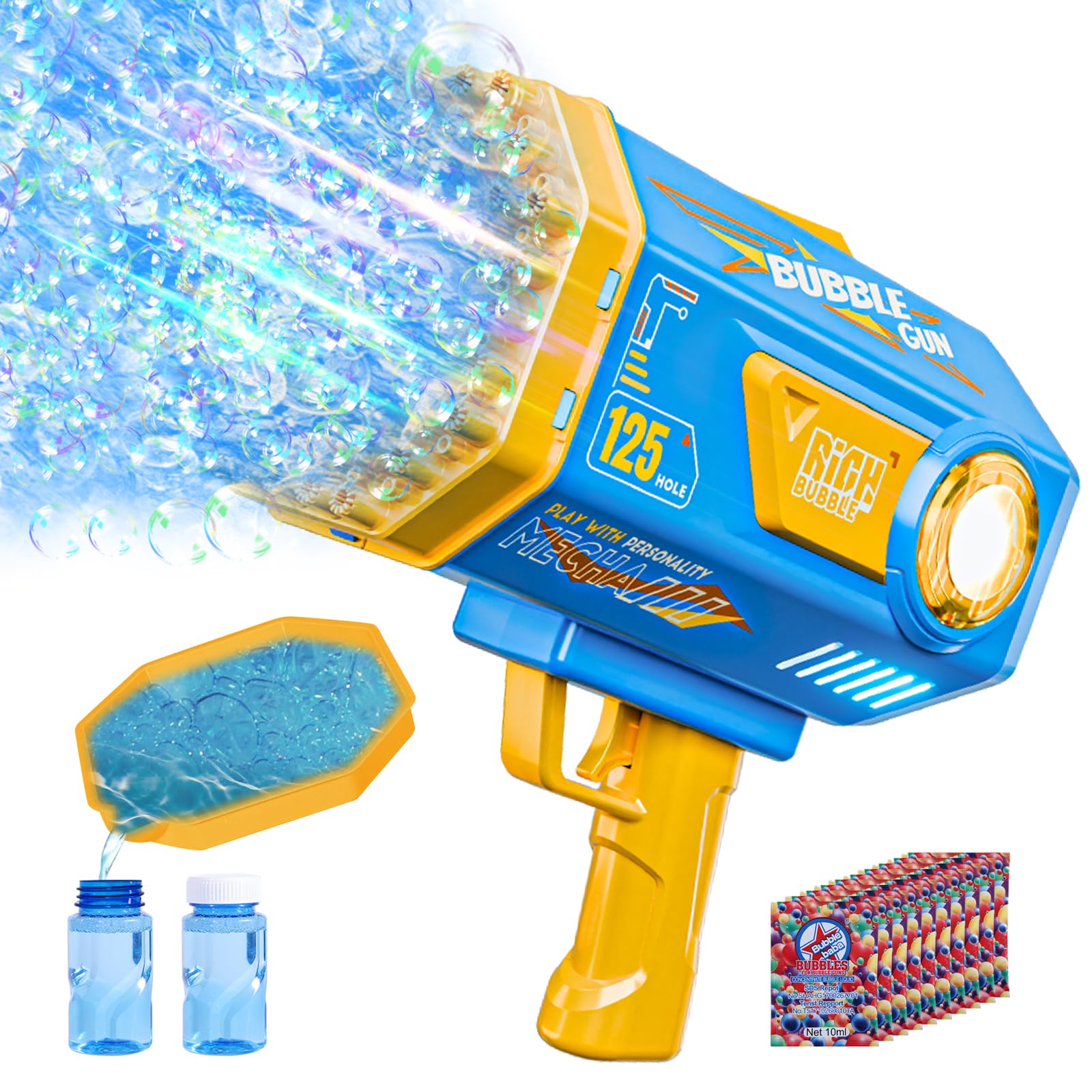 Deserthome Bubble Gun, 125 Holes Bubble Machine with Lights, Bubble Guns for Kids Ages 4-8 Year Old, Big Bubble Gun Blaster for Wedding, Easter Outdoor Toy Birthday Bubble Maker Party Favors (Blue)
