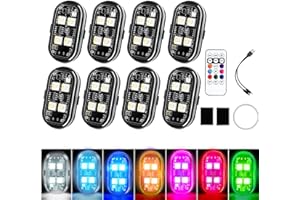 RGB LED Lights with Remote Control, 8 Colors 10 Flash Modes USB Charging, Anti-Collision Lights Waterproof Emergency Warning 