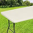 Smiry Rectangle Tablecloth, Elastic Fitted Flannel Backed Vinyl Tablecloths for 8ft Folding Tables, Waterproof Wipeable Table Covers for Indoor, Outdoor, Picnic and Camping (Beige, 36"x96")