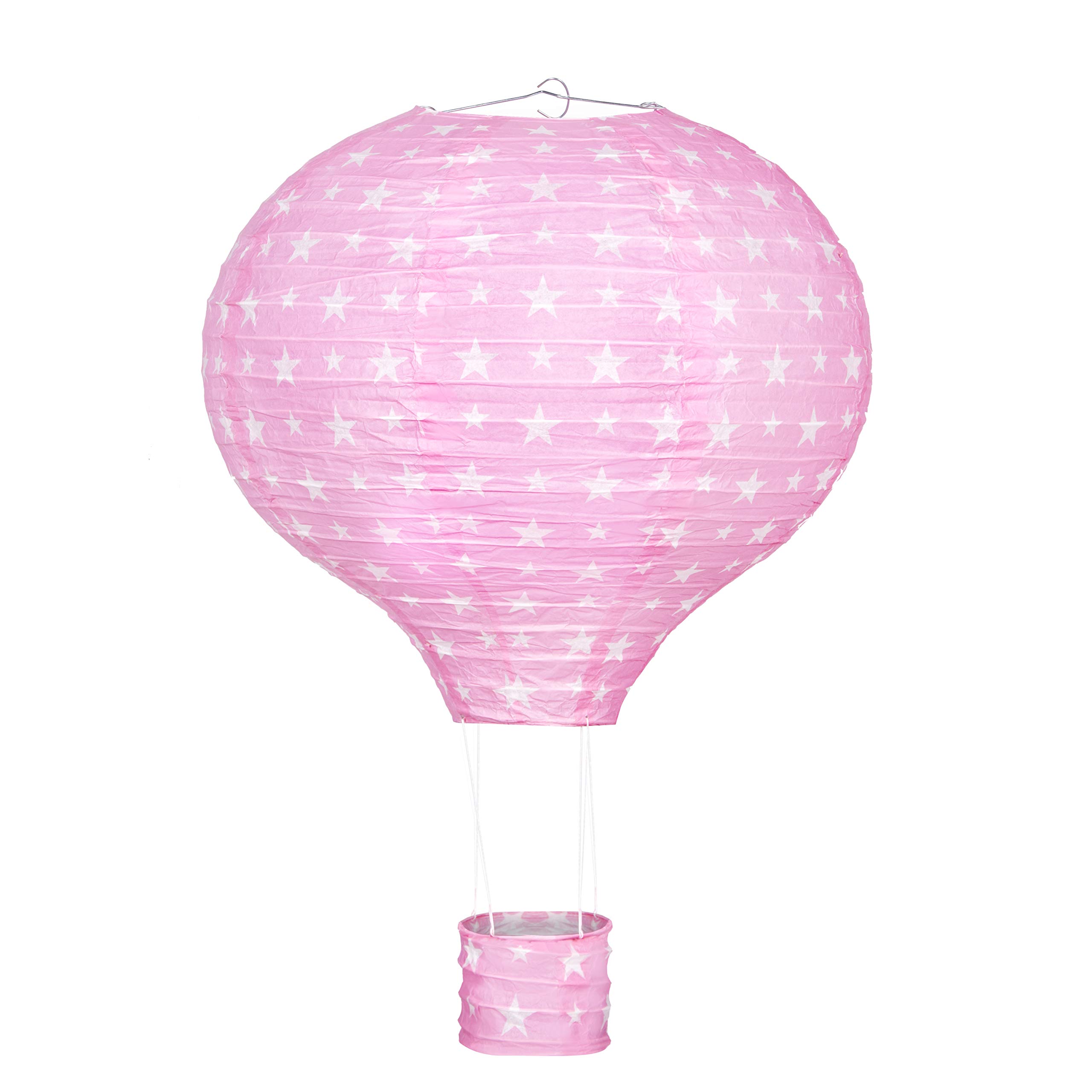 Paper Lantern 17 Inches Hanging Hot Air Balloon Paper Lanterns, Children's Lighting Balloon Lampshade Celling Light Lamp, For Indoor Wedding Decoration With Stars Home Décor Gifts Pink and Blue (PINK)