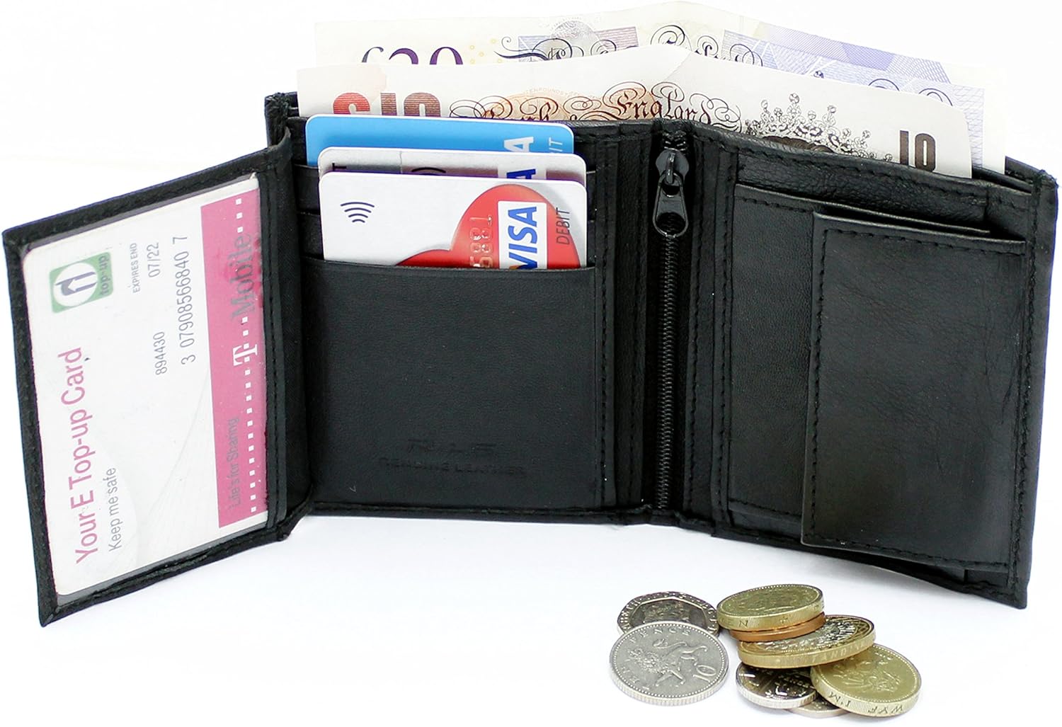 RAS Mens Compact Small Leather RFID Blocking Wallet Coin and ID Pocket 48 (Black), 9cm x 10.5cm - Image 4